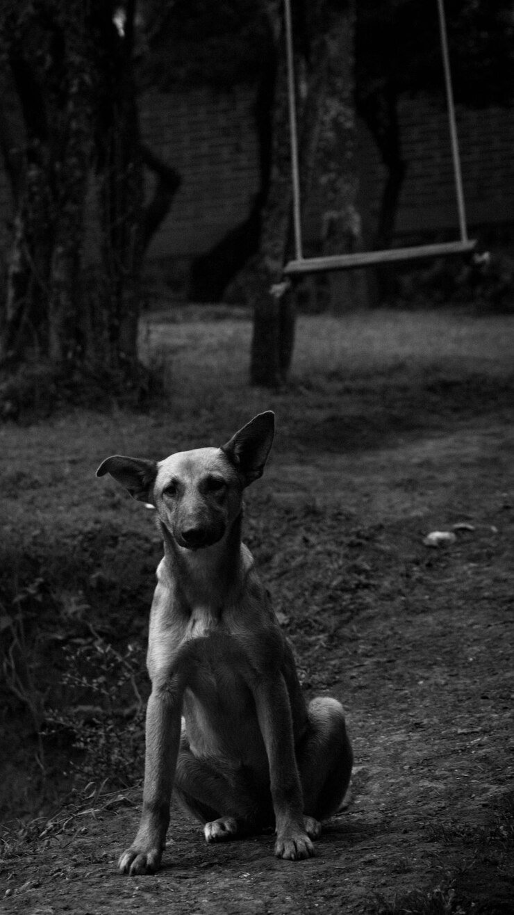 Foto retrato de um cão de pé ao ar livre