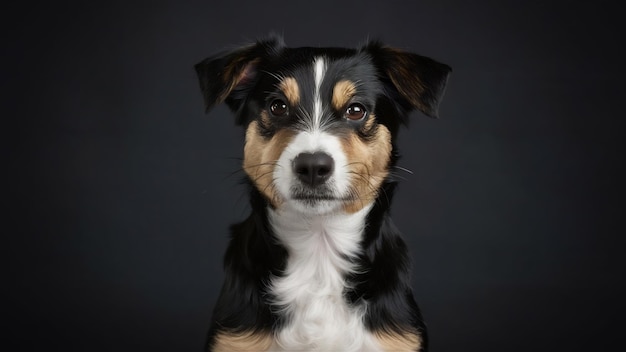 Foto retrato de um cão de raça bonito em um fundo escuro em estúdio