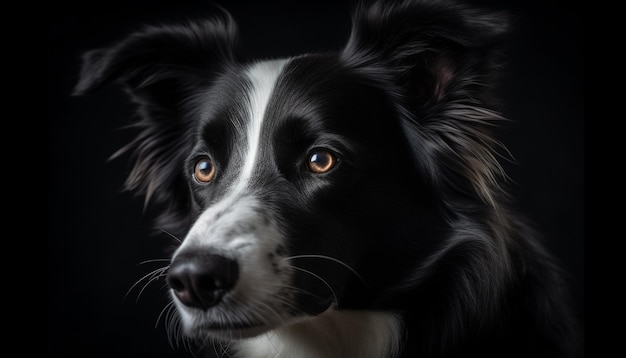 Retrato de um cão de raça pura bonito, um border collie em alerta, gerado por inteligência artificial