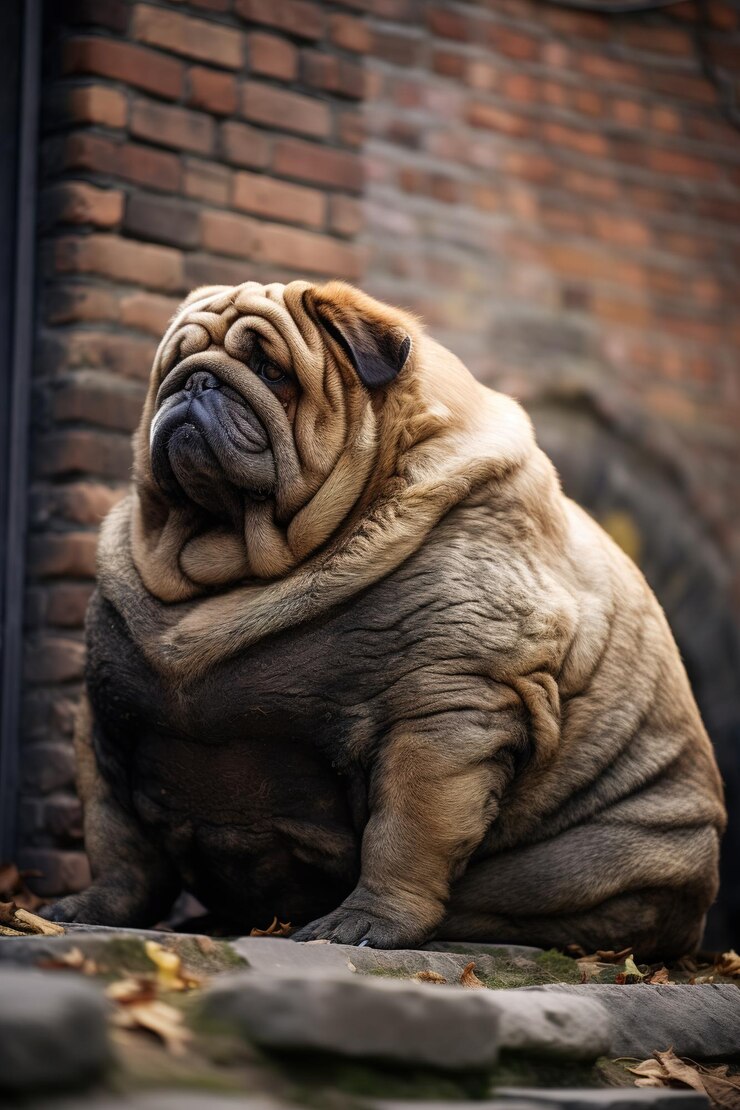 Foto retrato de um cão grande, gordo e obeso