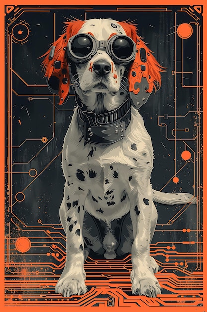 Retrato de um cão Setter com um nariz cibernético Óculos de Realidade Aumentada Poster cibernético Banner Flyer
