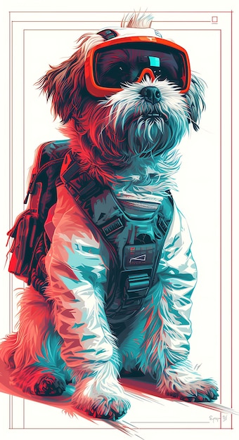 Retrato de um cão Shih Tzu com uma cauda cibernética Vidro de Realidade Aumentada Poster cibernético Banner Flyer