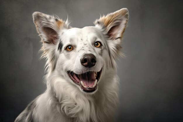 Retrato de um cão sorridente com fundo de estúdio