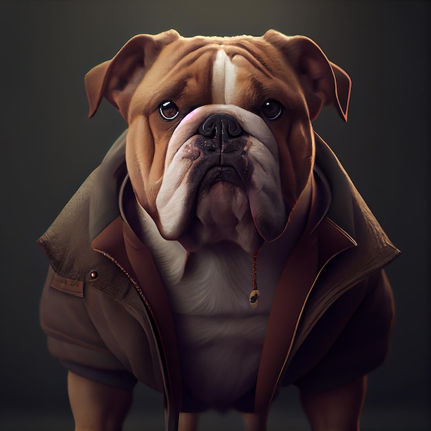 Retrato de um cão vestindo um casaco