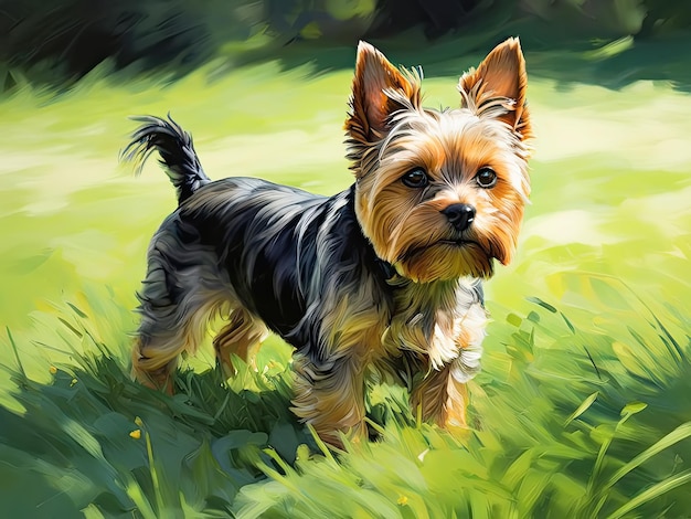 Retrato de um cão Yorkshire terrier pintura a óleo de arte moderna
