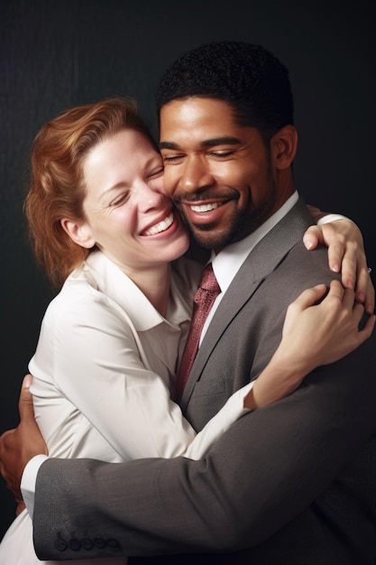 Foto retrato de um casal afetuoso comemorando uma escolha de carreira