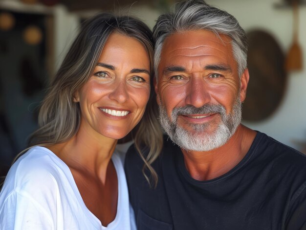 Foto retrato de um casal de aposentados maduros de meia-idade e idosos conceito de um segundo amor de aposentadoria