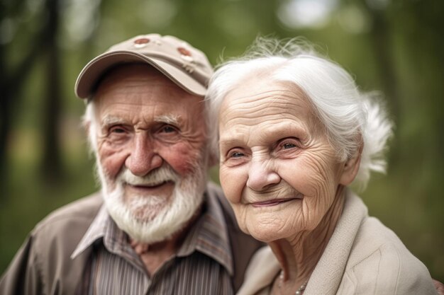 Retrato de um casal de idosos desfrutando de um dia ao ar livre criado com IA generativa