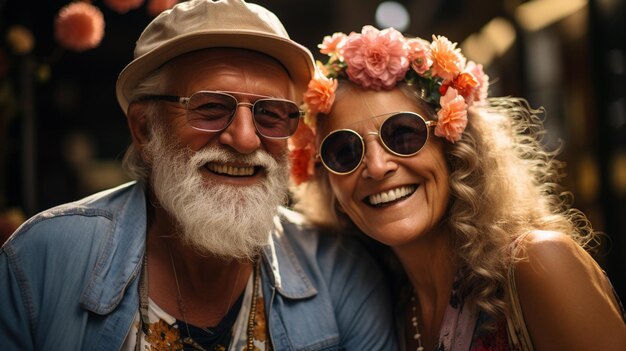 retrato de um casal de idosos sorridente apaixonado