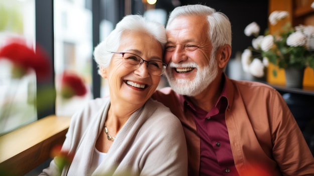 Retrato de um casal de idosos sorridente na vocação