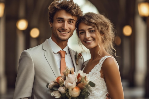 Retrato de um casal no dia do casamento