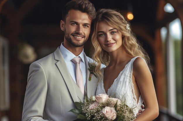 Retrato de um casal no dia do casamento