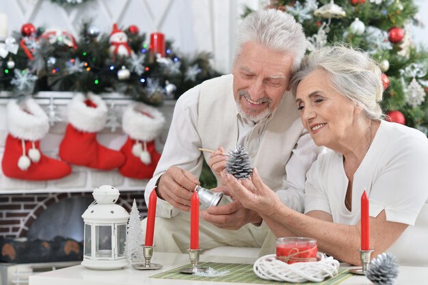 Retrato de um casal sênior feliz se preparando para o Natal