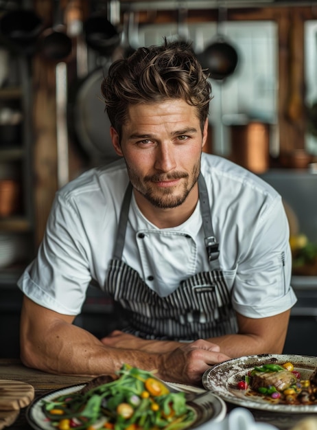 Retrato de um chef confiante na cozinha de um restaurante