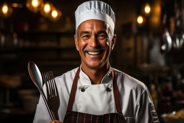 retrato de um chef na cozinha