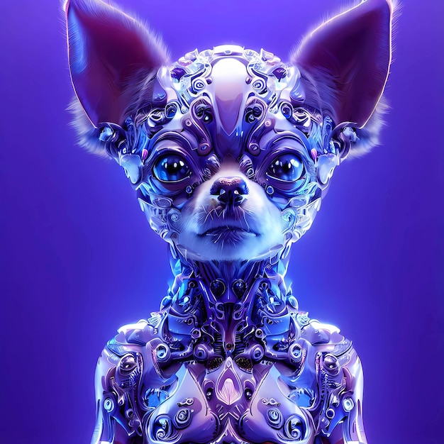 Retrato de um Chihuahua Cyberpunk roxo