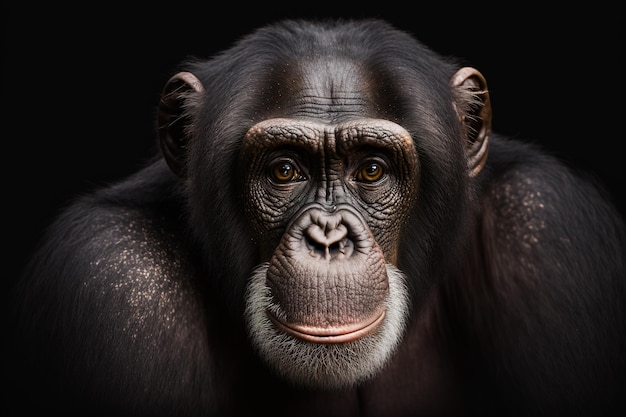 Retrato de um chimpanzé de macaco selvagem em um fundo preto