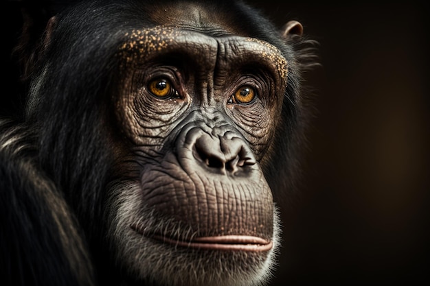 Retrato de um chimpanzé de macaco selvagem em um fundo preto