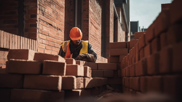 Retrato de um construtor de chapéu duro trabalhando em um canteiro de obras