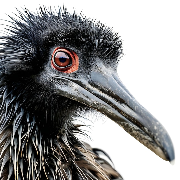 Foto retrato de um cormorão coroado negro em fundo branco