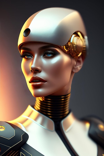 Retrato de um Cyborg Conceito de inteligência artificial ilustração 3D