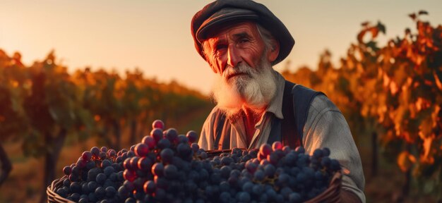 Retrato de um distinto enólogo durante a colheita de uvas