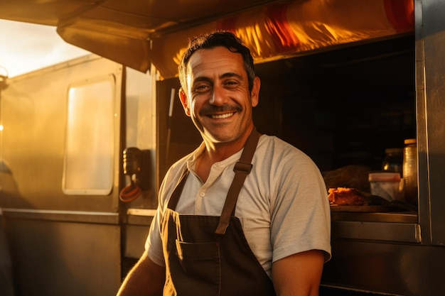 retrato de um dono de um caminhão de comida latino-hispânico