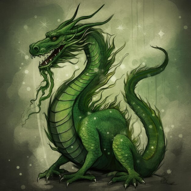 Retrato de um dragão verde o ano do dragão de acordo com o calendário oriental