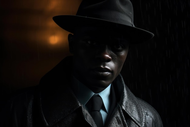 Retrato de um elegante homem afro-americano vestindo um chapéu e casaco