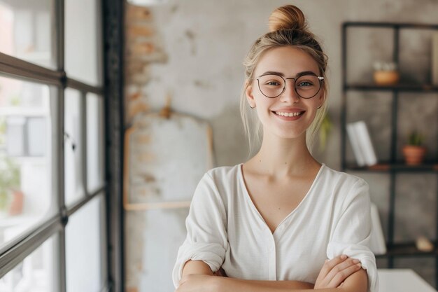 Retrato de um empregado de escritório feliz