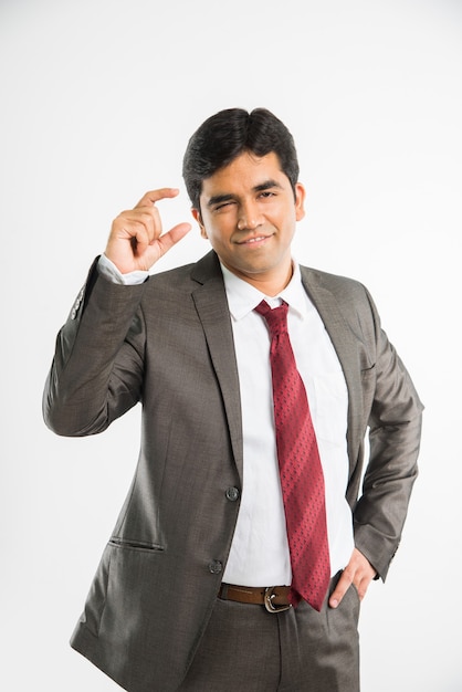 Retrato de um empresário asiático ou indiano bonito isolado sobre um fundo branco