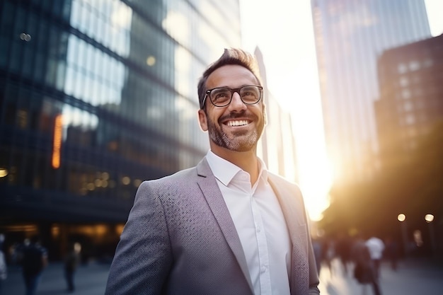 Foto retrato de um empresário de sucesso olhando horizontalmente