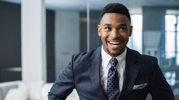 Foto retrato de um empresário entusiasmado vestido de terno