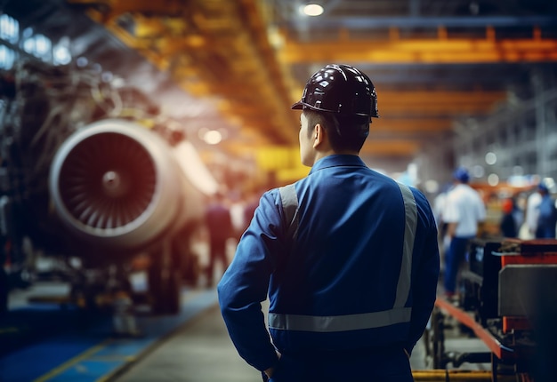 Retrato de um engenheiro que trabalha com a fabricação e reparação de peças de aviões