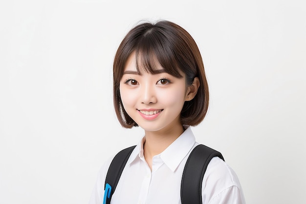 Retrato de um estudante japonês com fundo branco