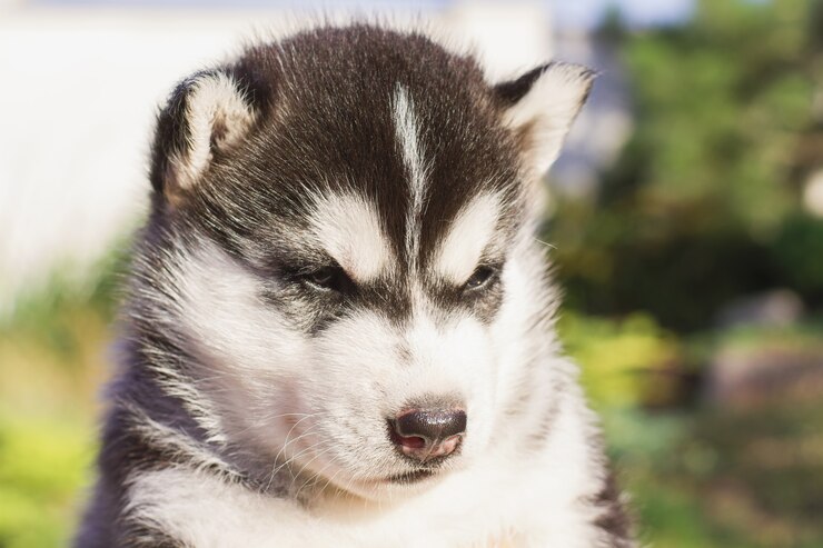 Foto retrato de um filhote de cachorro husky.