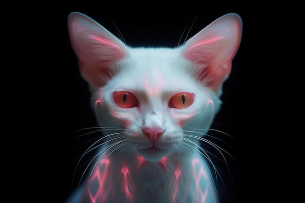 Retrato de um gato branco com olhos rosa-azuis sobre um fundo claro Closeup