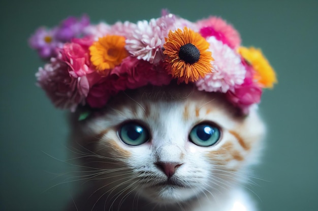 retrato de um gato com flores