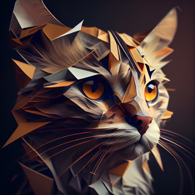 Retrato de um gato com renderização 3D de olhos laranja