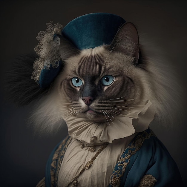 Retrato de um gato com roupas renascentistas