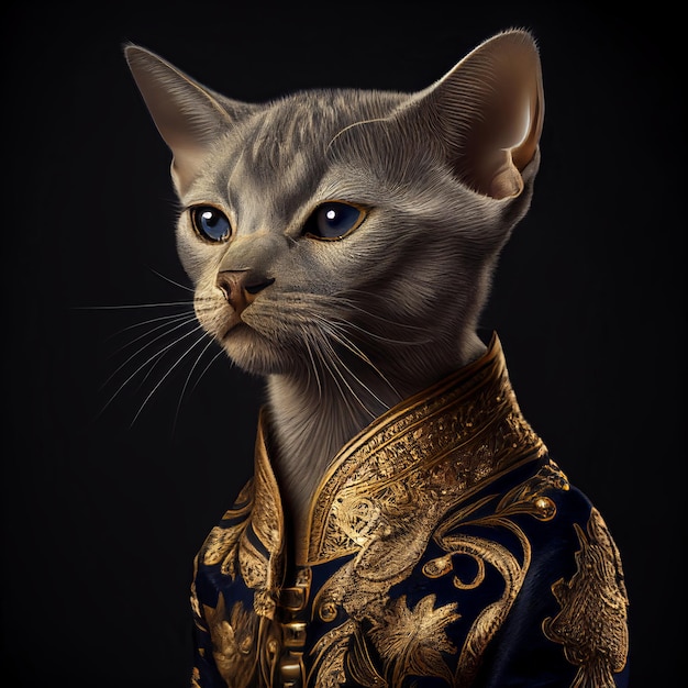 Retrato de um gato em roupas caras Generative AI