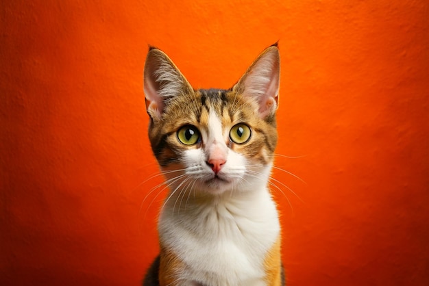 Retrato de um gato em um fundo laranja