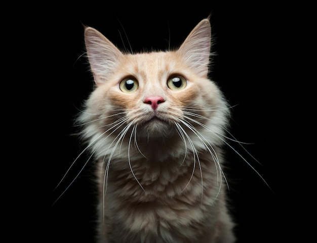 Retrato de um gato vermelho em um fundo pretoxA
