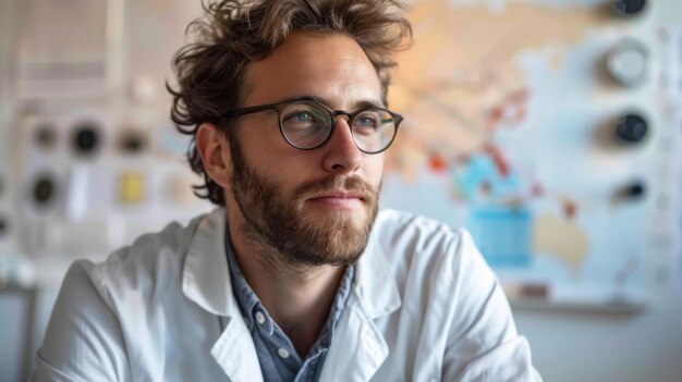 Foto retrato de um geofísico estudando a atividade sísmica