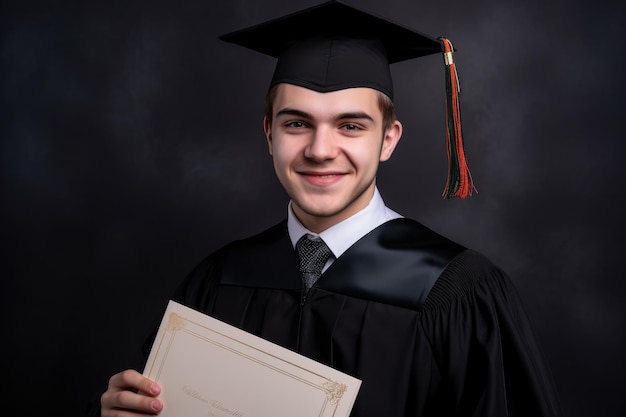 Retrato de um graduado feliz posando com seu diploma criado com IA generativa