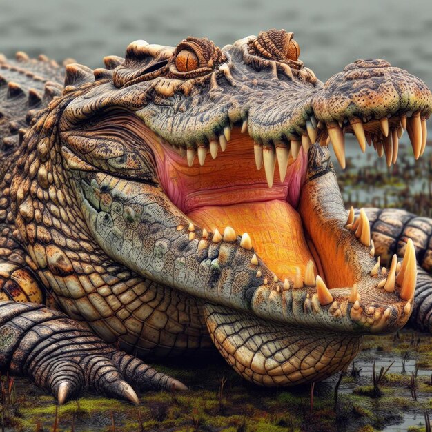 Retrato de um grande crocodilo com a boca aberta