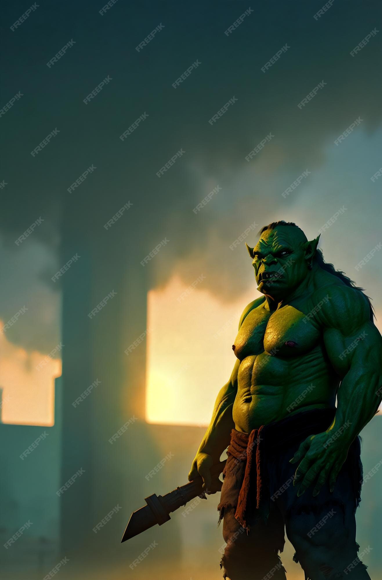 Retrato de monstro verde aterrorizante gritando criatura fantástica orc  ogre troll com fa assustador