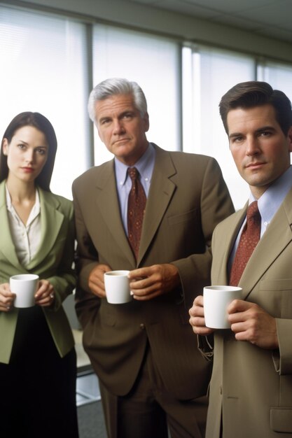 Foto retrato de um grupo de empresários tomando café em um escritório criado com ia generativa