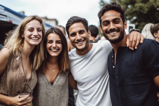 Retrato de um grupo de pessoas felizes em um evento criado com IA generativa