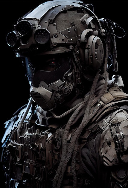 Retrato de um guerreiro militar scifi Homem futurista de alta tecnologia do futuro
